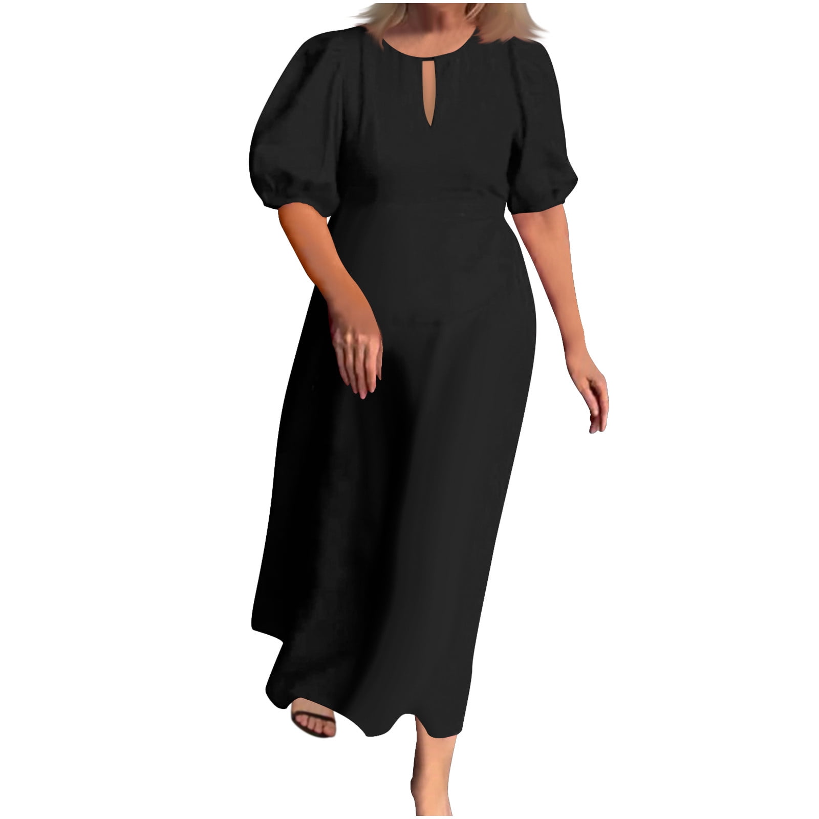 Summer Fashion Plus Size Dresses for Women Temperament Solid Short ...