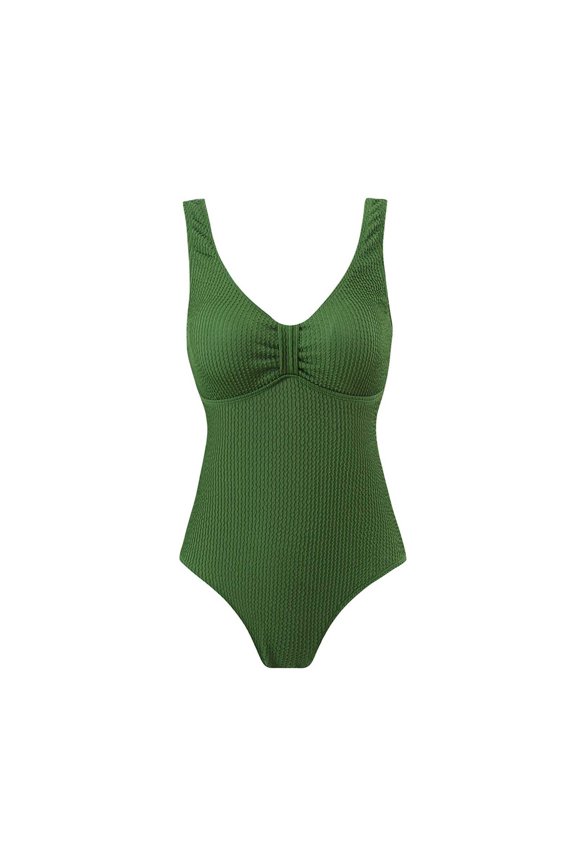 Womens Summer Plus Size One Piece Bathing Suits Solid Color Mesh Gauze Perspective Tight Fitting Cute Swimsuits Army Green∣S-2XL