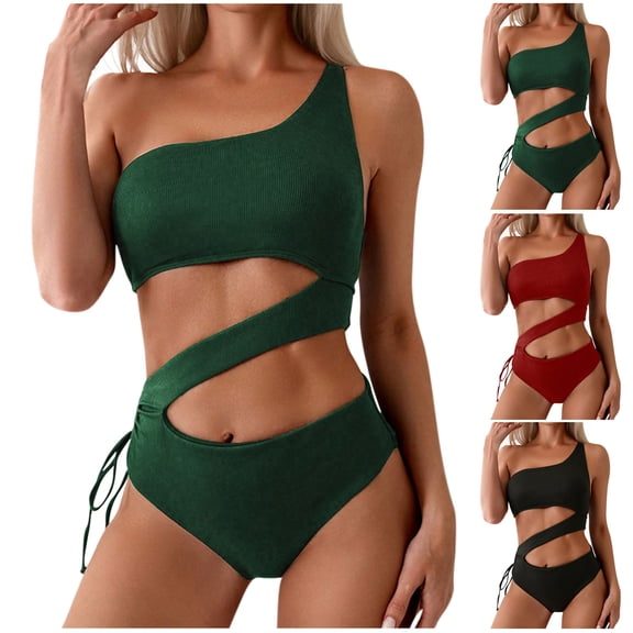 50% off Clearance!Summer Fashion Plus Size One Piece Swimsuit Women Solid Color With Chest Cushion And No Steel Support Sexy Backless Strap Bikini