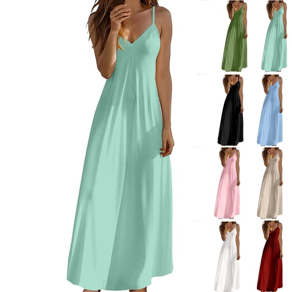 Summer Fashion Plus Size Spring Dresses for Women 2026 Solid Color V-neck Adjustable Strap