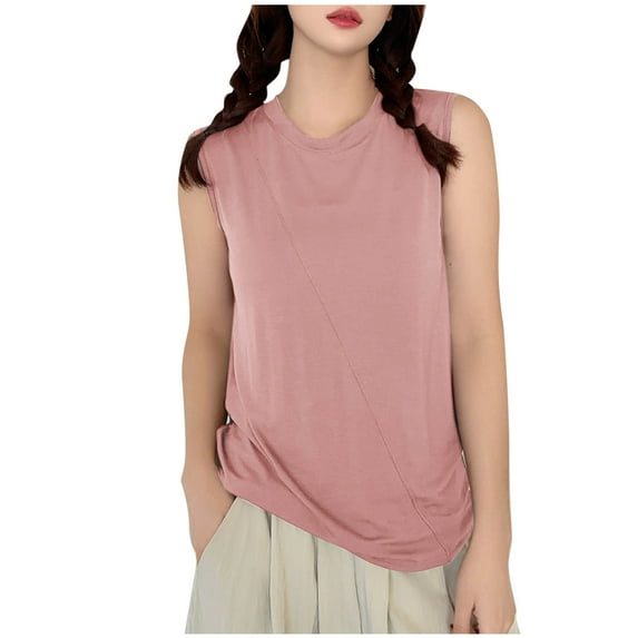 Summer Fashion Plus Size Tank Top for Women Casual Solid Color Sleeveless Round-Neck Home Bottom