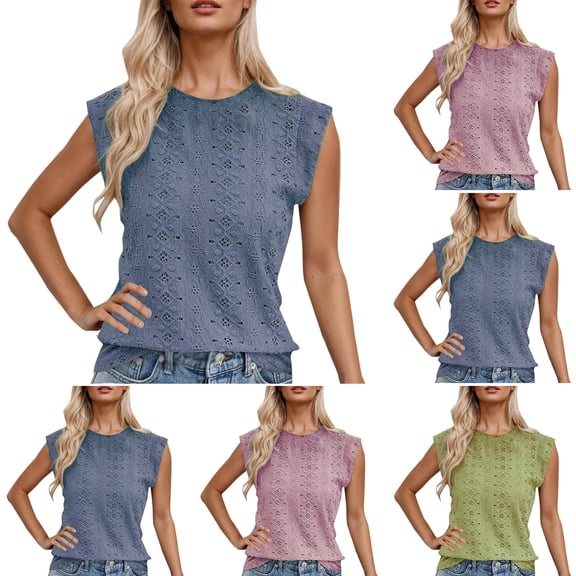 Summer Fashion Plus Size Tank Top for Women Casual Solid Round Neck