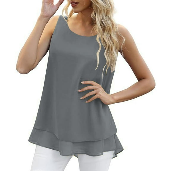 Summer Fashion Plus Size Tank Top for Women Loose Casual Solid Color Round Neck Sleeveless