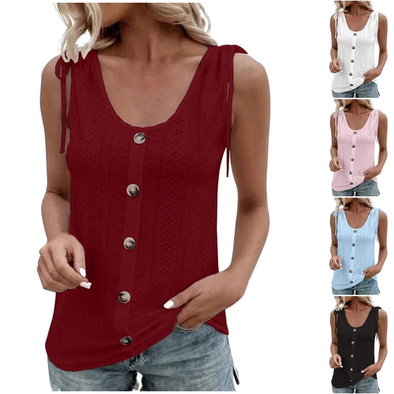 Summer Fashion Plus Size Tank Top for Women Sleeveless Round-Neck Camisoles Solid Color Casual