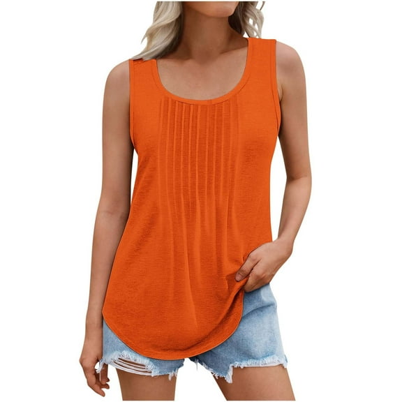 50% off Clearance!Summer Fashion Plus Size Tank Top for Women Solid Color Round Neck Sleeveless Casual