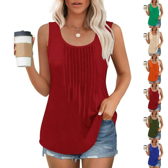 Summer Fashion Plus Size Tank Top for Women Solid Color Round Neck Sleeveless Casual