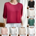 thumbnail image 1 of Summer Fashion Plus Size Tshirts for Women Casualolid Color 1/2 Round-Neck Blouses, 1 of 4