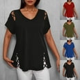 thumbnail image 1 of Summer Fashion Plus Size Tshirts for Women V-neck Sleeve Solid Color Hollow Out Plus Size Blouse Casual, 1 of 7