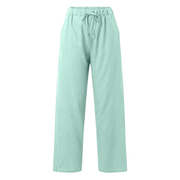 Clothing Women's Casual Pants Womens Daily Elastic Waist Pockets Straight Solid Color Casual Pants Loose Long Trousers Women Blendingpants