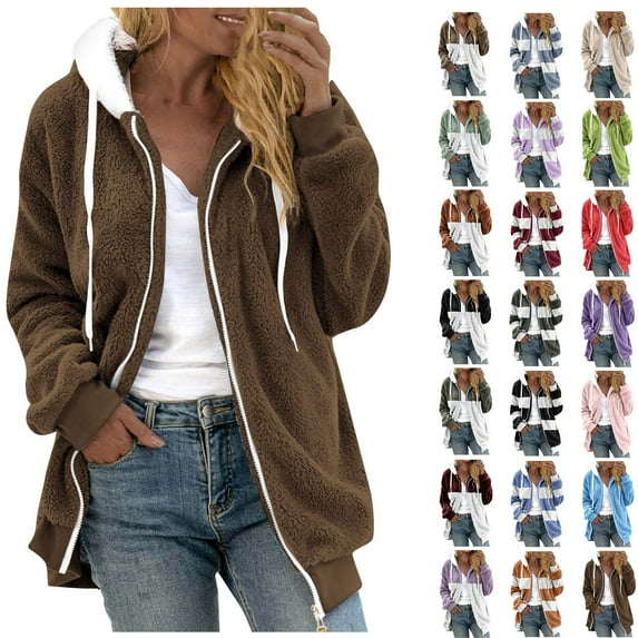 Women's Plus Size Hoodies Drawstring Hooded Sweatshirts for Woman Zipper V-Neck Long Sleeve Hooded Blouse Sweatshirt Brown 5XL