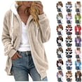 thumbnail image 1 of Women's Plus Size Hoodies Drawstring Hooded Sweatshirts for Woman Zipper V-Neck Long Sleeve Hooded Blouse Sweatshirt Khaki XXL, 1 of 6