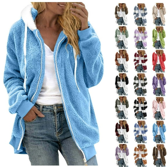 Women's Plus Size Hoodies Drawstring Hooded Sweatshirts for Woman Zipper V-Neck Long Sleeve Hooded Blouse Sweatshirt Light Blue 3XL