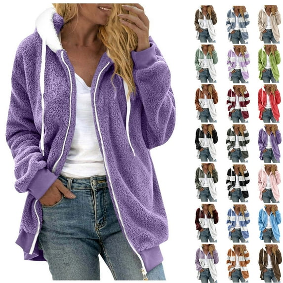 Women's Plus Size Hoodies Drawstring Hooded Sweatshirts for Woman Zipper V-Neck Long Sleeve Hooded Blouse Sweatshirt Purple 4XL