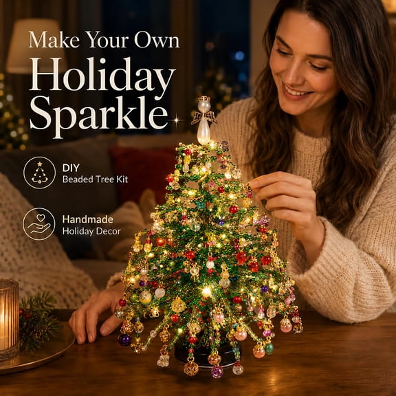 50% off DIY Beaded Christmas Tree Kit, Build Your Own Warm Glow Tabletop Mini Tree, All-Inclusive Handmade Beading Kit for Indoor Desktop