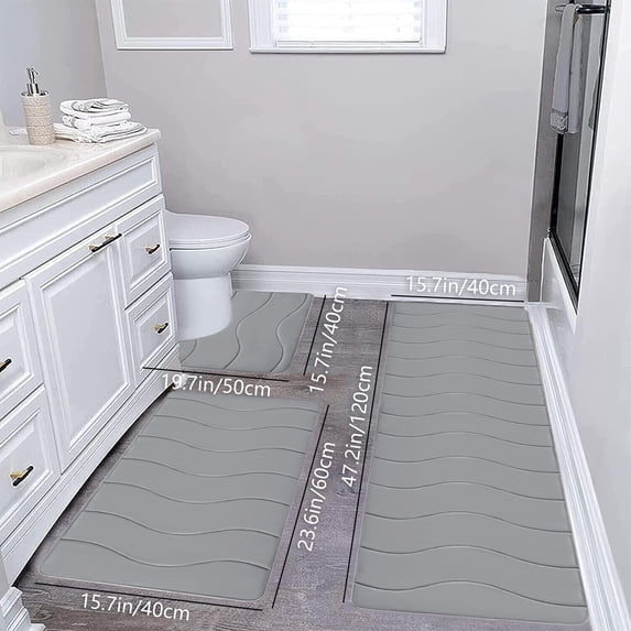 50% off,Large Foam Bath Mat 3 Set Bathroom Rugs For 3 Pcs Toilet Mats Soft Comfortable Water Absorption Non Slip Thick Washable Easier To Dry