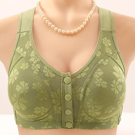 Miqool Front Closure Bras for Elderly Women No Underwire Full Coverage Comfort Wireless Snap Closing Bra Wirefree Everyday Bras for Senior