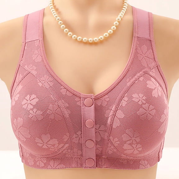 Miqool Front Closure Bras for Elderly Women No Underwire Full Coverage Comfort Wireless Snap Closing Bra Wirefree Everyday Bras for Senior