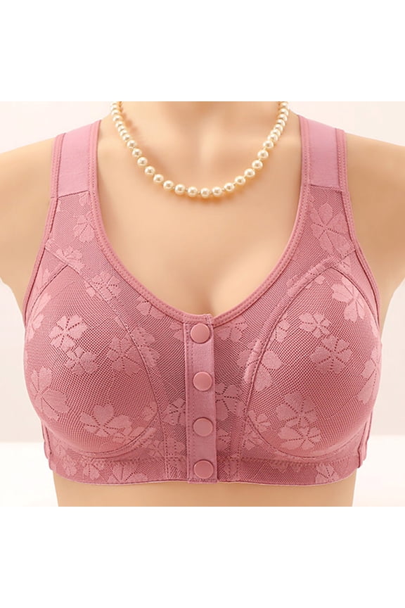 Front Closure Bras for Elderly Women No Underwire Full Coverage Comfort Wireless Snap Closing Bra Wirefree Everyday Bras for Senior
