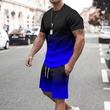50% off Miqool Men's Big & Tall Gradient Short Sets 2 Piece Outfits Summer Tracksuits Casual Short Sleeve T Shirt & Shorts with Pockets