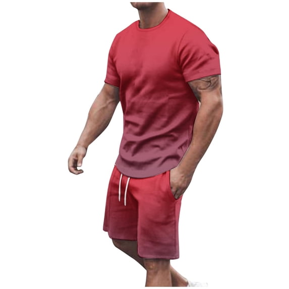 Miqool Men's Big & Tall Gradient Short Sets 2 Piece Outfits Summer Tracksuits Casual Short Sleeve T Shirt & Shorts with Pockets