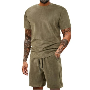 Miqool Mens Big & Tall Short Sets 2 Piece Outfits Summer Tracksuits Casual Short Sleeve T-Shirt and Shorts Set with Pockets