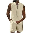 thumbnail image 1 of Miqool Mens Summer Beach Outfits 2 Piece Shorts Sets Sleeveless Lace-Up Shirts and Shorts Set Sweatsuit Track Suits with Pockets, 1 of 7