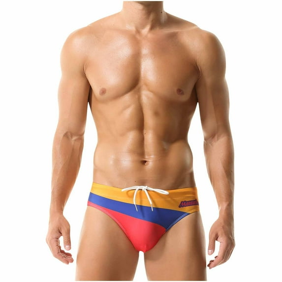 Miqool Mens Swim Briefs Color Blocking Bikini Swimsuit Low Waist Sport Swimming Briefs Swimwear Bathing Suit with Drawstring
