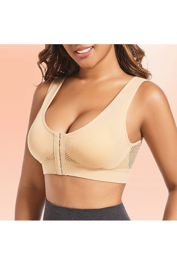 Women's Front Closure Sports Bras Comfort Wireless Post Surgery Bra Full Coverage Breathable Active Yoga Sleep Bras