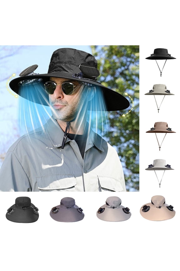 Solar Fan Hat with 2 Solar Fan Wide Hat with Fans Solar Power Outdoor Sun Hat for Hiking Camping Beach