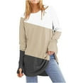 thumbnail image 1 of Up to 50% off! Rciityk Khaki Long Sleeve Shirts for Women Casual Loose Crew Neck Tunics Tops Fall Tops Color Blocking Oversized T Shirts Pullover Soft Blouse, 1 of 5