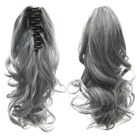 50% off Synthetic Short Curly Wavy Claw Ponytail Clip In Hair Extension Black Brown Pony Tail Clip In Hair Tail Natural False Hairpiece(Grey)