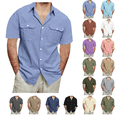 thumbnail image 1 of Up to 50% off! Titcea Linen Shirts for Men(M-5XL) Solid Color Buttons Lapel Short Sleeve Shirts with Pockets Comfort Breathable Summer Casual Hawaiian Vacation Beach Shirts, 1 of 8