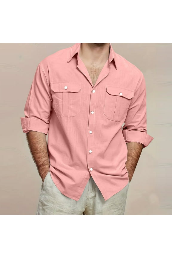 Up to 50% off! Titcea Linen Shirts for Men Solid Color Lapel Long Sleeve Buttons Shirts with Pockets Comfort Breathable Summer Casual Beach Vacation Hawaiian Shirts(M-5XL)