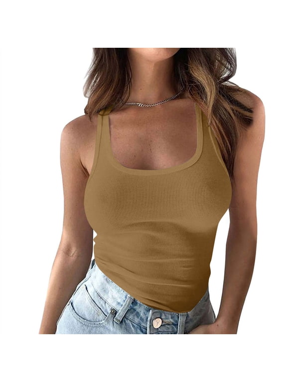 Tank Top for Women(S-5XL), Solid Color Crew Neck Cute Sleeveless Shirts Hawaiian Beach Vacation Workout Running Summer Casual Tops