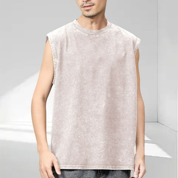 Up to 50% off! Titcea Tank Tops Men Cotton Solid Color Sleeveless Crew Neck Retro T Shirts Running Workout Hawaiian Beach Vacation Summer Casual Shirts