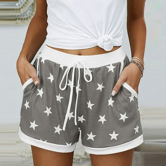 Up to 50% off! Titcea Women's Shorts Elastic Waist Drawstring Star Print Casual Shorts with Pockets Loose Comfort Hawaiian Beach Vacation Summer Shorts Sleep Shorts , Gifts for Mom/Her