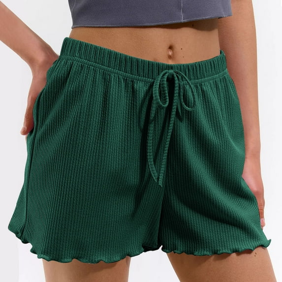 Up to 50% off! Titcea Women's Shorts Elastic Waist Ruffled Hem Solid Color Drawstring Shorts Hawaiian Beach Vacation Soft Comfort Summer Casual Sleep Shorts, Gifts for Mom/Her