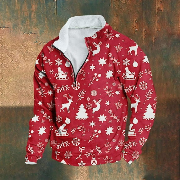50% off Ugly Christmas Sweater! TMOYZQ Men's Sweater 1/4 Zip Ugly Knitted Xmas Sweaters Casual Snowflake Party Pullover Knitwear for Christmas Gifts