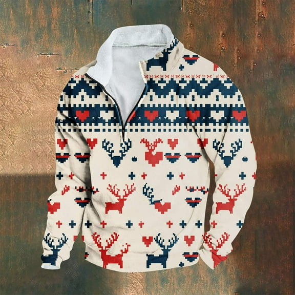 50% off Ugly Christmas Sweater! TMOYZQ Men's Sweater 1/4 Zip Ugly Knitted Xmas Sweaters Casual Snowflake Party Pullover Knitwear for Christmas Gifts