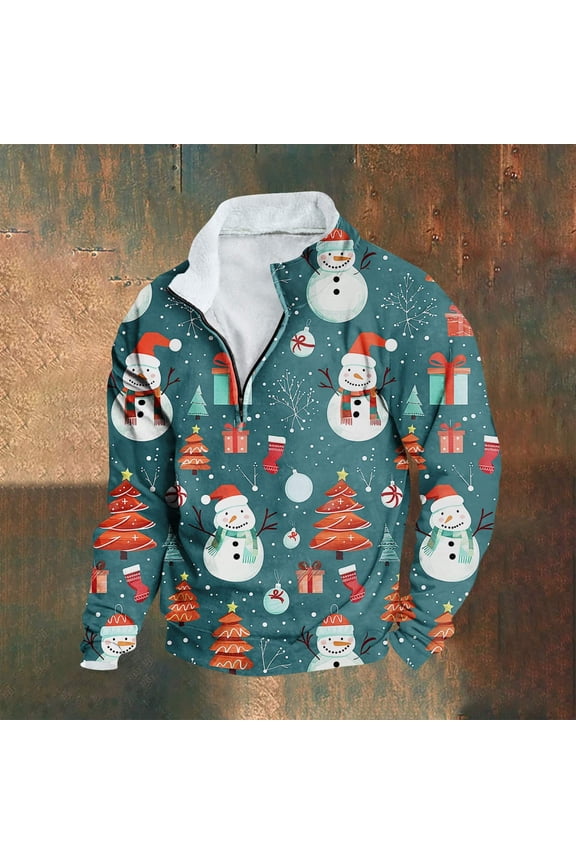 50% off Ugly Christmas Sweater! TMOYZQ Men's Sweater 1/4 Zip Ugly Knitted Xmas Sweaters Casual Snowflake Party Pullover Knitwear for Christmas Gifts