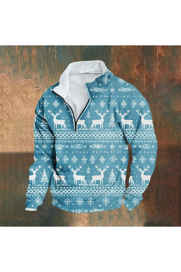 50% off Ugly Christmas Sweater! TMOYZQ Men's Sweater 1/4 Zip Ugly Knitted Xmas Sweaters Casual Snowflake Party Pullover Knitwear for Christmas Gifts