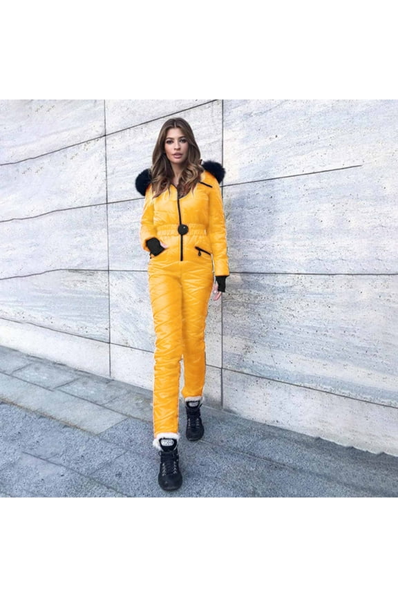 VALSEEL Waterproof Ski Suit with Hooded Design - Women Fashion Casual Thick Hot Snowboard Skisuit Outdoor Sports Zipper Ski Suit Waterproof Insulated Ski Suit