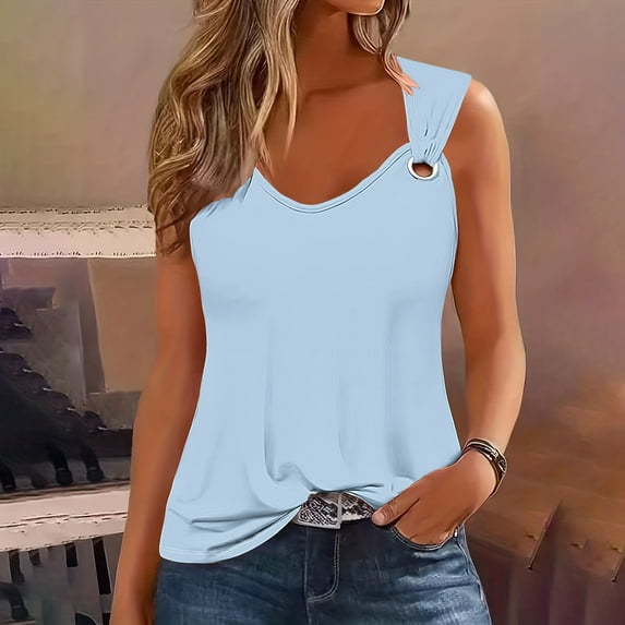 Lulshou Loose-Fit Sleeveless Tank with Round Neck - Women's Solid Color Camisole Sleeveless T-shirt Loose Tank Top Round Neck Camisole Top