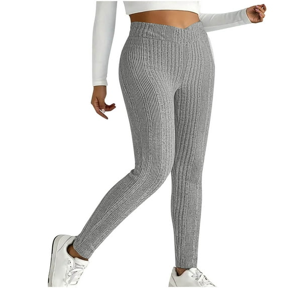 purcolt Women's Soft Stretchy Ribbed Leggings Crossover High Waisted Tummy Control Yoga Pants for Workout Gym Running