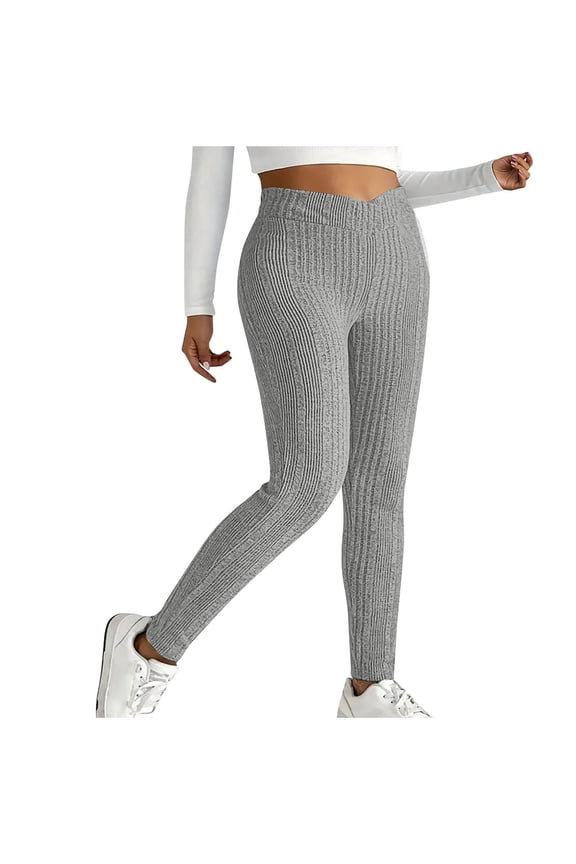 Women's Soft Stretchy Ribbed Leggings Crossover High Waisted Tummy Control Yoga Pants for Workout Gym Running