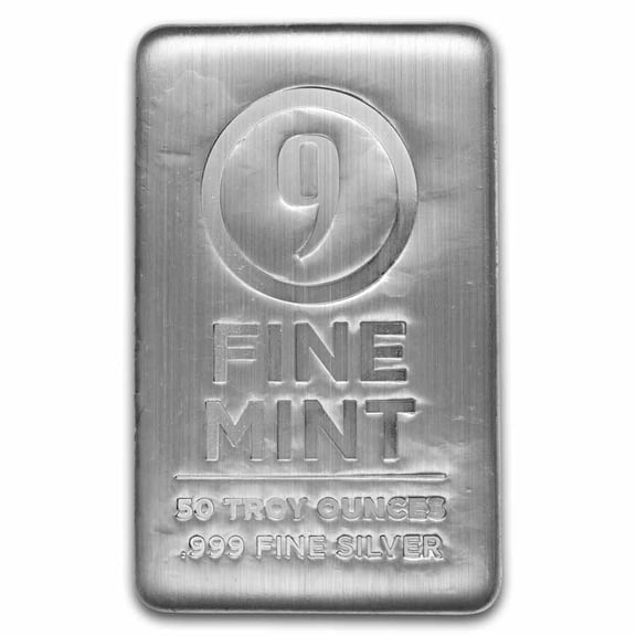 50 oz Cast-Poured Silver Bar - 9Fine Mint