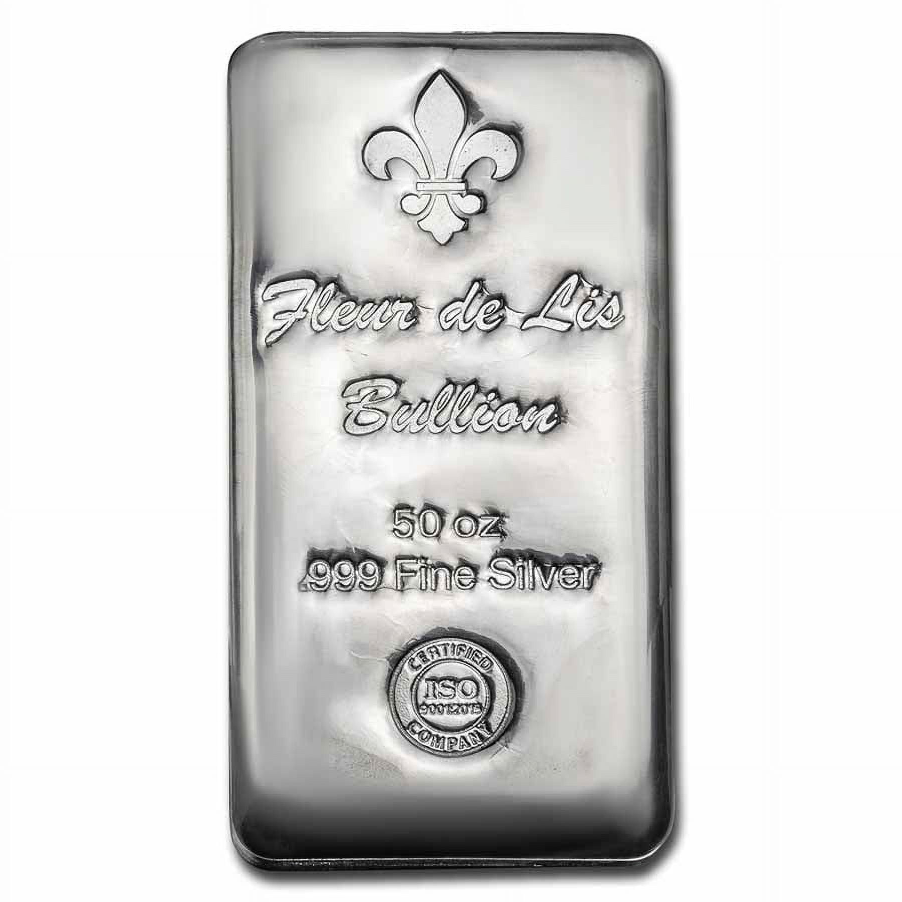 50 oz Cast-Poured Silver Bar - Fleur De Lis Bullion