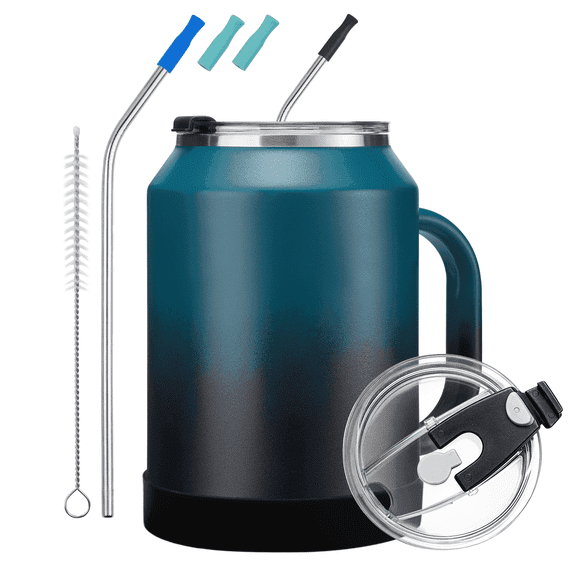 SUNSOC 50 oz Mug Tumbler with Handle,Keeps Cold 36H/Hot 24H,Insulated Mug with 2-in-1 Leakproof Straw Lid, Double Wall Vacuum Insulated Large Travel Coffee Mug