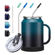 50 oz Coffee Mug Insulated Tumbler with Handle and Straw - Keep Cold-36h & Hot-24h, Large Stainless Steel Coffee Cup with 2-in-1 Lid, 50oz Metal Tumbler Double 
