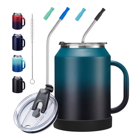 50 oz Coffee Mug Insulated Tumbler with Handle and Straw - Keep Cold-36h & Hot-24h, Large Stainless Steel Coffee Cup with 2-in-1 Lid, 50oz Metal Tumbler Double Wall Vacuum Water Bottle